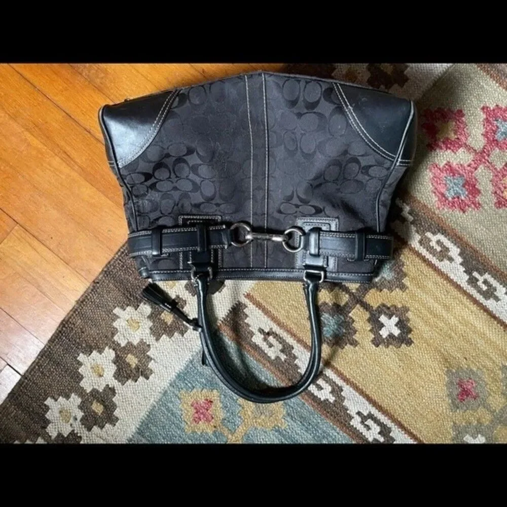 COACH purse black tote with signature Cs